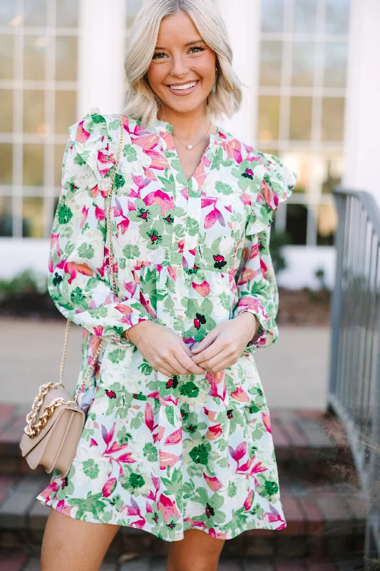 At This Time Green Floral L/S Dress