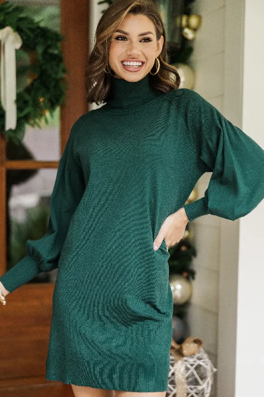 Wherever You Go Emerald Green Turtleneck Sweater Dress