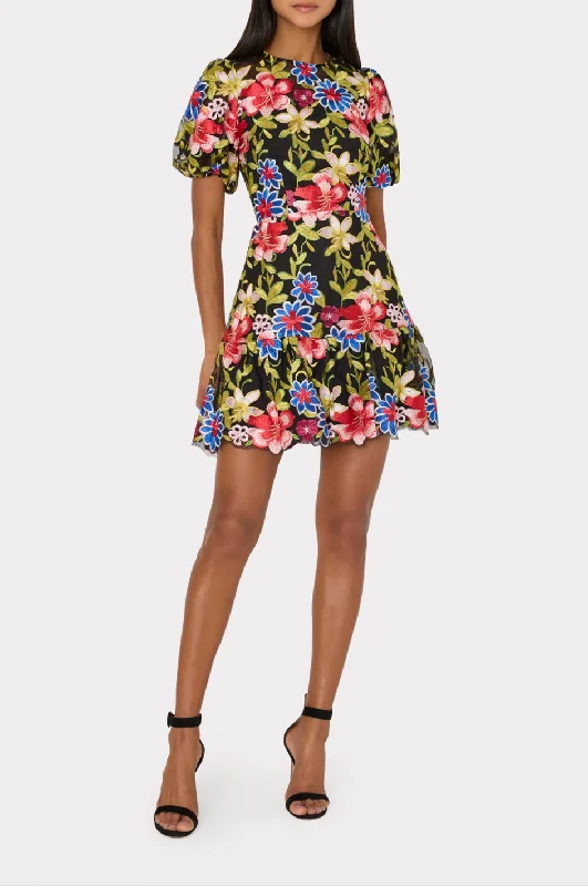 Yasmin Floral Embroidery Dress - Red Multi