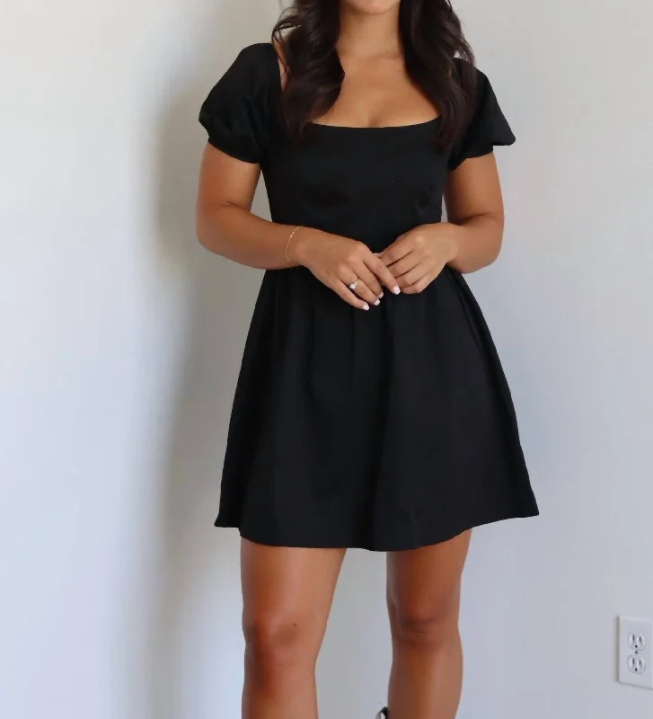 Babydoll Puff Sleeve Mini Dress In Black