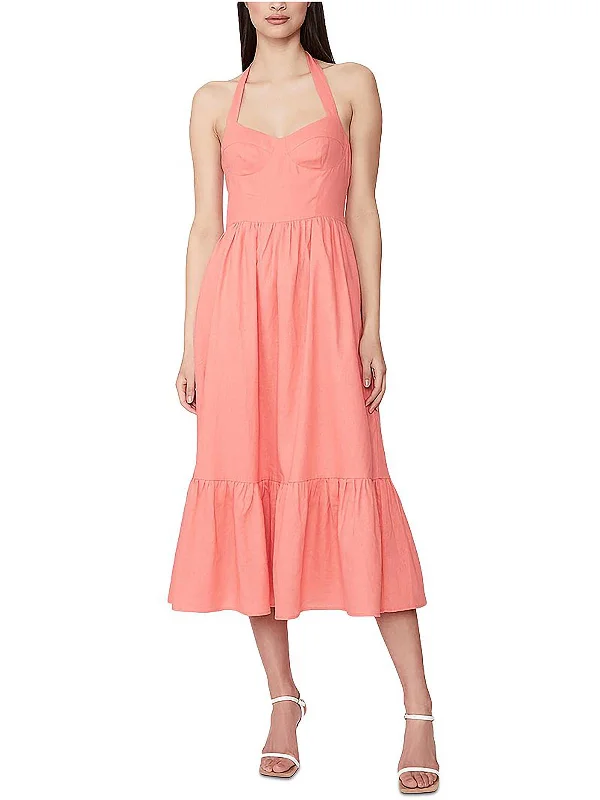 Riri Womens Halter Open Back Midi Dress