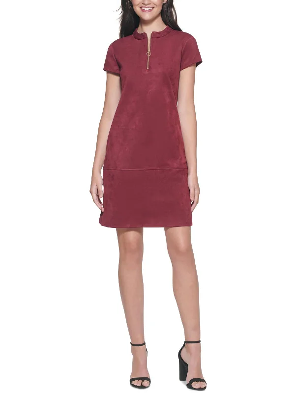 Womens Faux Suede Midi Shift Dress