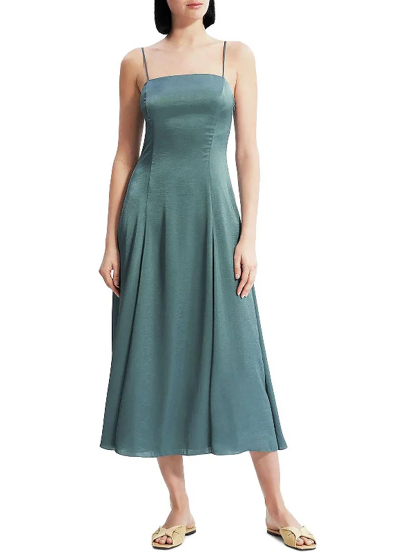 Womens Satin Midi Slip Dress