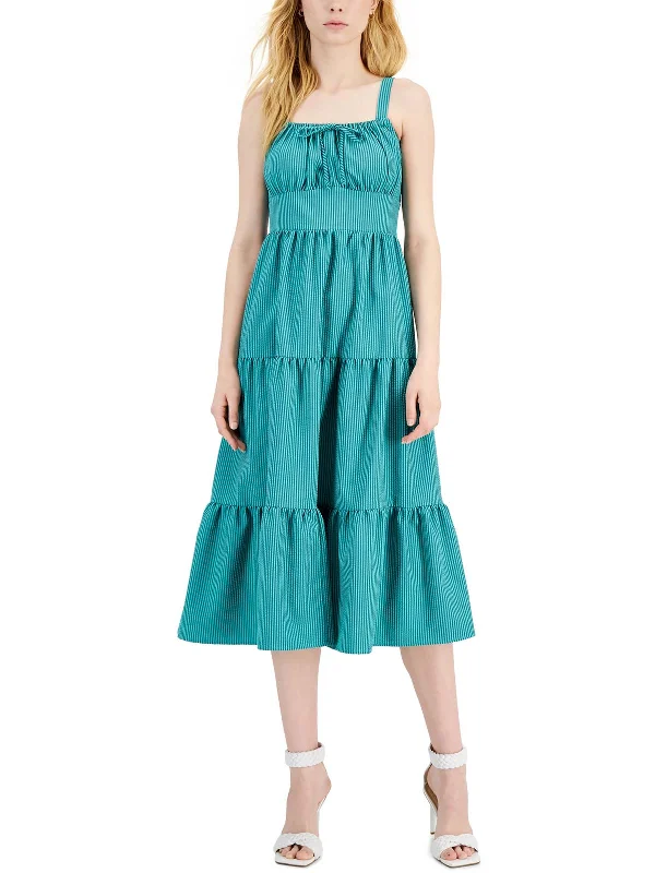 Womens Smocked Calf Midi Dress