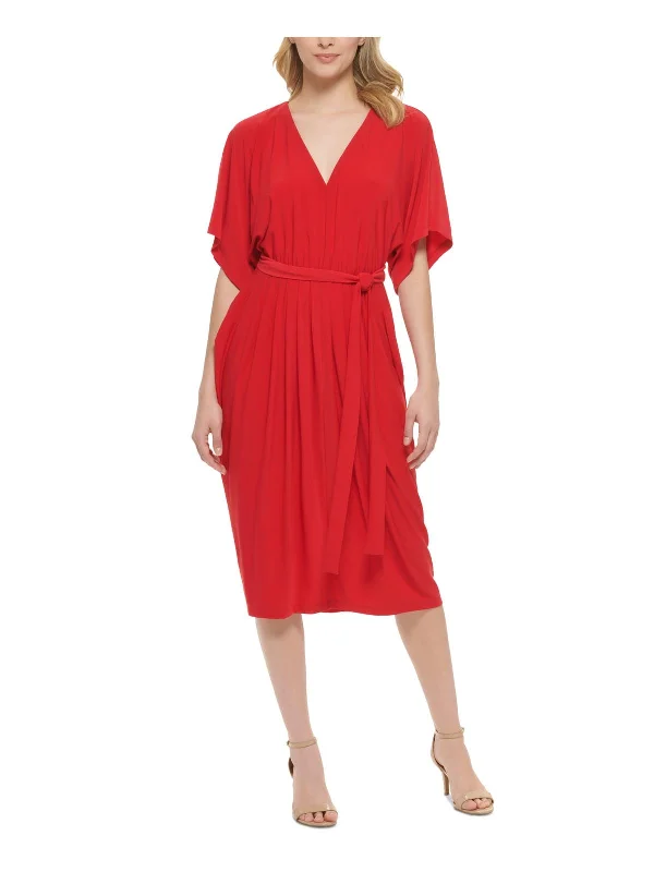 Womens V-Neck Calf Midi Dress