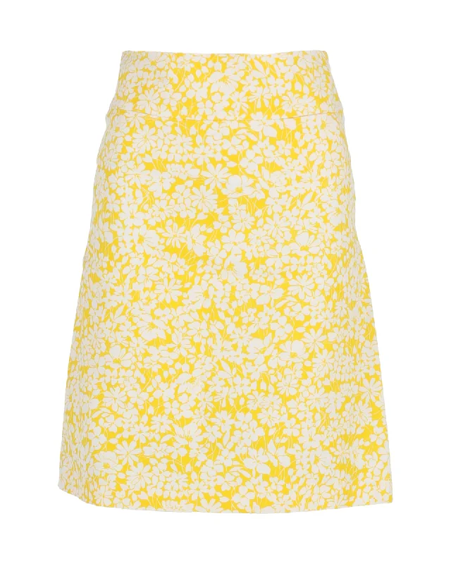 Burberry Floral Knee-Length Skirt in Yellow Cotton