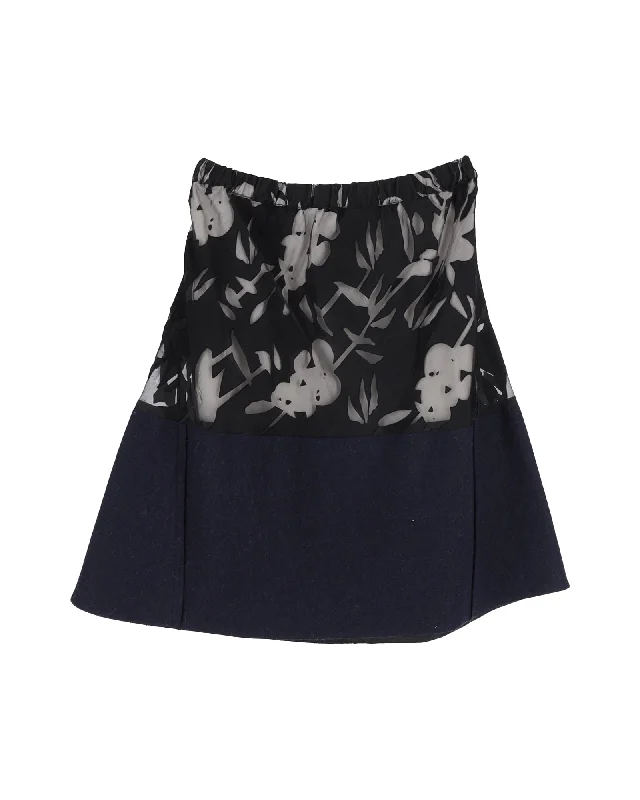 Marni Floral Flared Mini Skirt in Navy Blue Wool