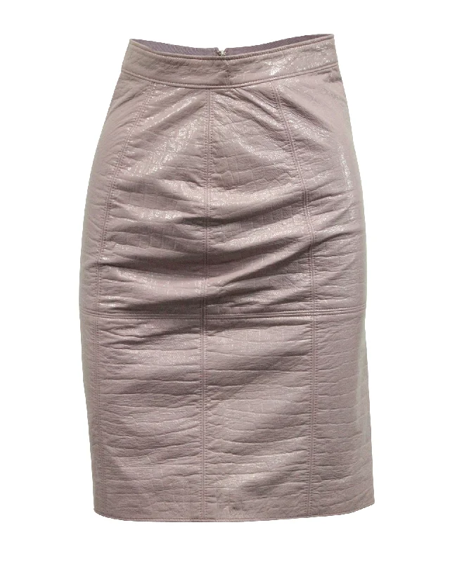 MSGM Crocodile Effect Pencil Skirt in Pink Cotton