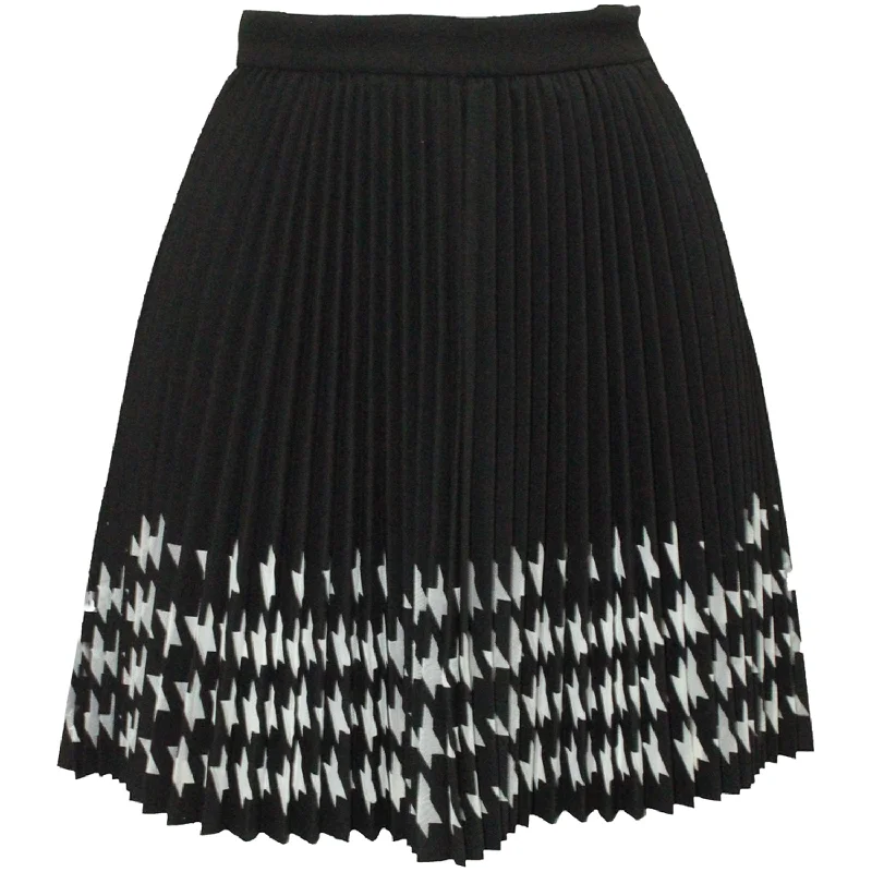 MSGM Houndstooth Pleated Laser Cut Skirt in Black Polyester