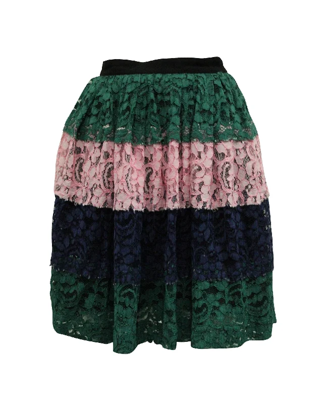 MSGM Striped Lace Skirt in Multicolor Polyamide