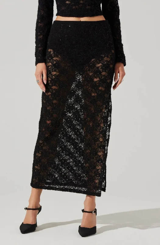 Roux Sequin Lace Maxi Skirt In Black