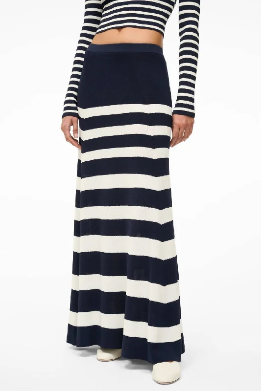 Swirling Striped Maxi Skirt In Navy/white