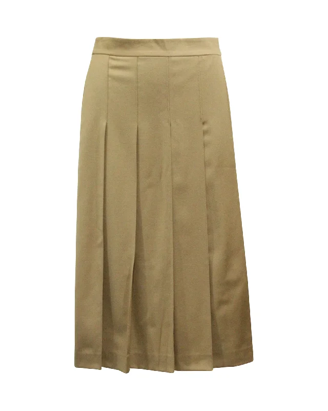 Theory Panel Pleated Midi Skirt in Brown Virgin Wool