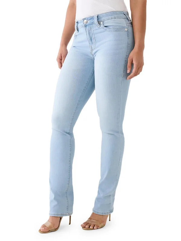 Billie Womens Mid-Rise Light Wash Straight Leg Jeans