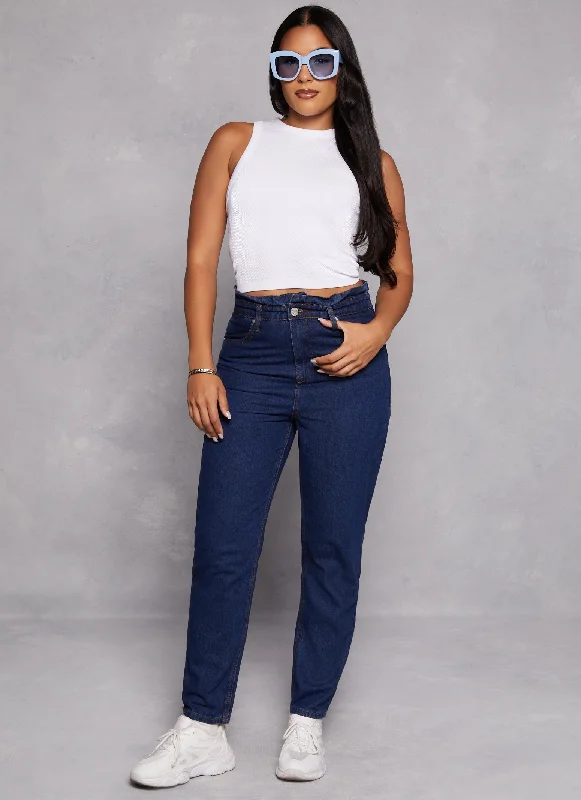 Paperbag Waist Straight Leg Jeans