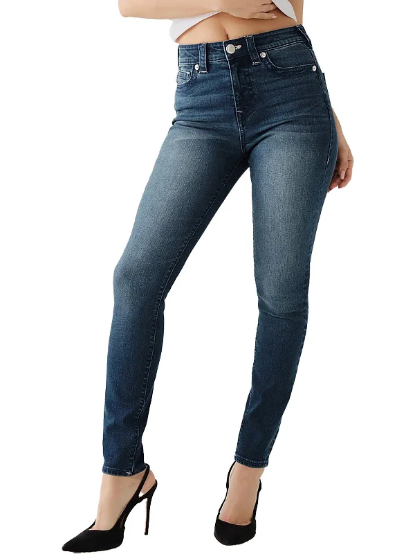 Halle Womens High Rise Medium Wash Skinny Jeans