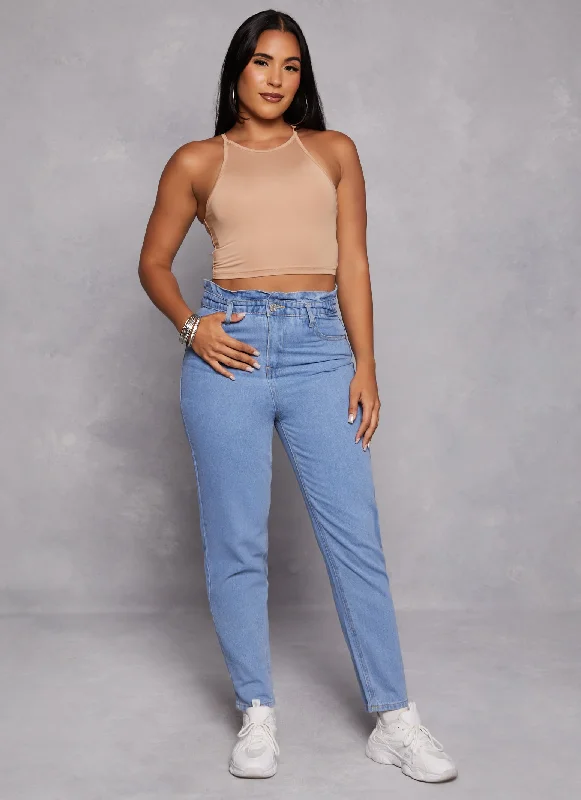 Paperbag Waist Straight Leg Jeans