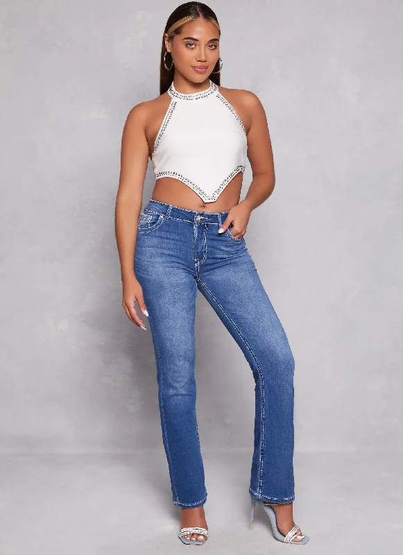 WAX Rhinestone Pocket Detail Flare Jeans