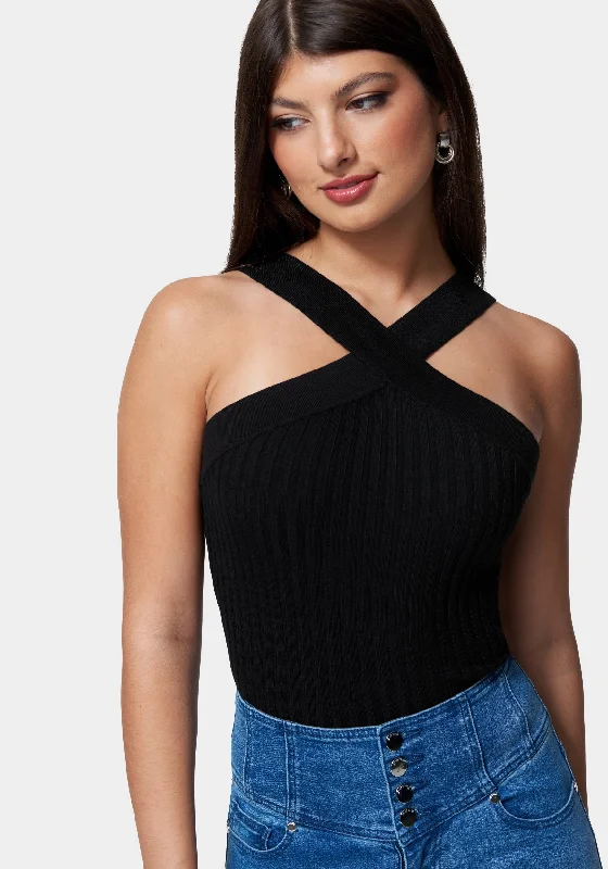 Rib Sweater Cross Front Top