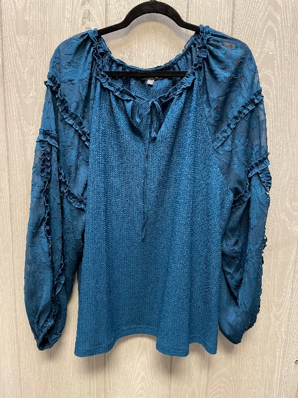 Top Long Sleeve By Alice Blue  In Teal, Size: 3x