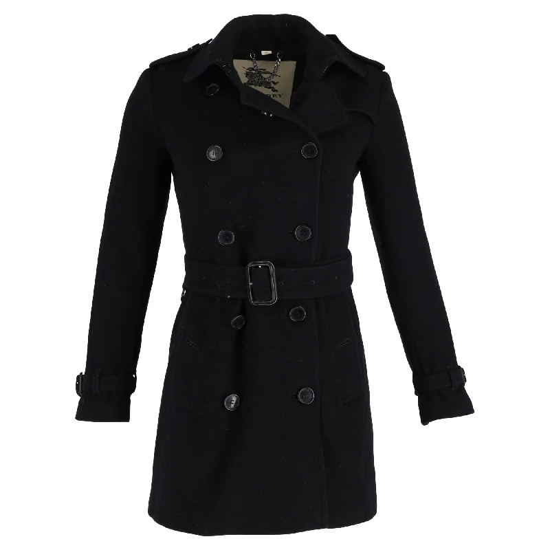 Burberry Double-Breasted Kensington Coat in Black Wool