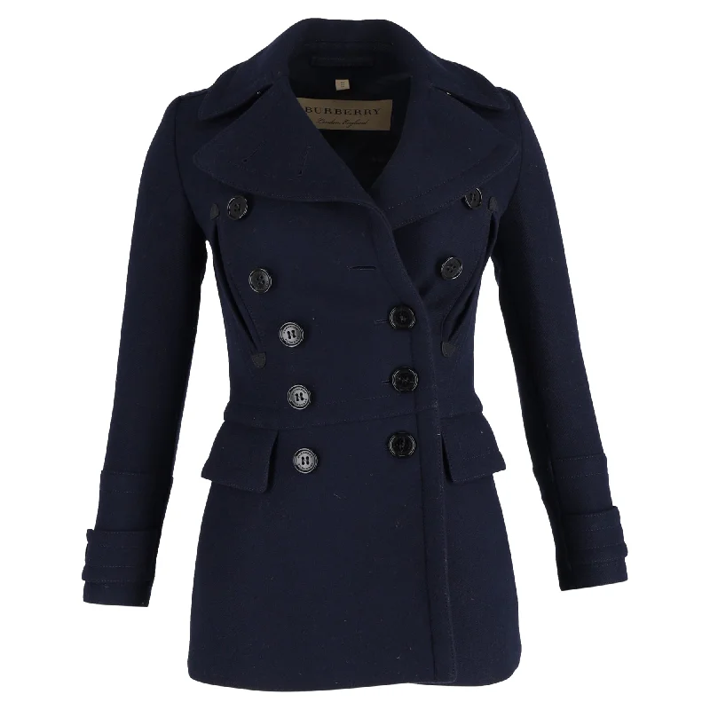 Burberry London Milbridge Military Trench Pea Coat in Navy Blue Wool