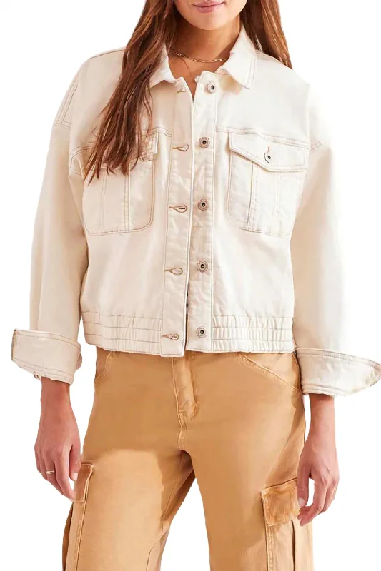 Casual Elastic Waist Jacket In Ecru