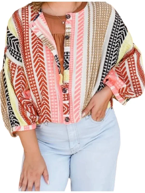 Patterned Shirt Jacket In Multi-Colored