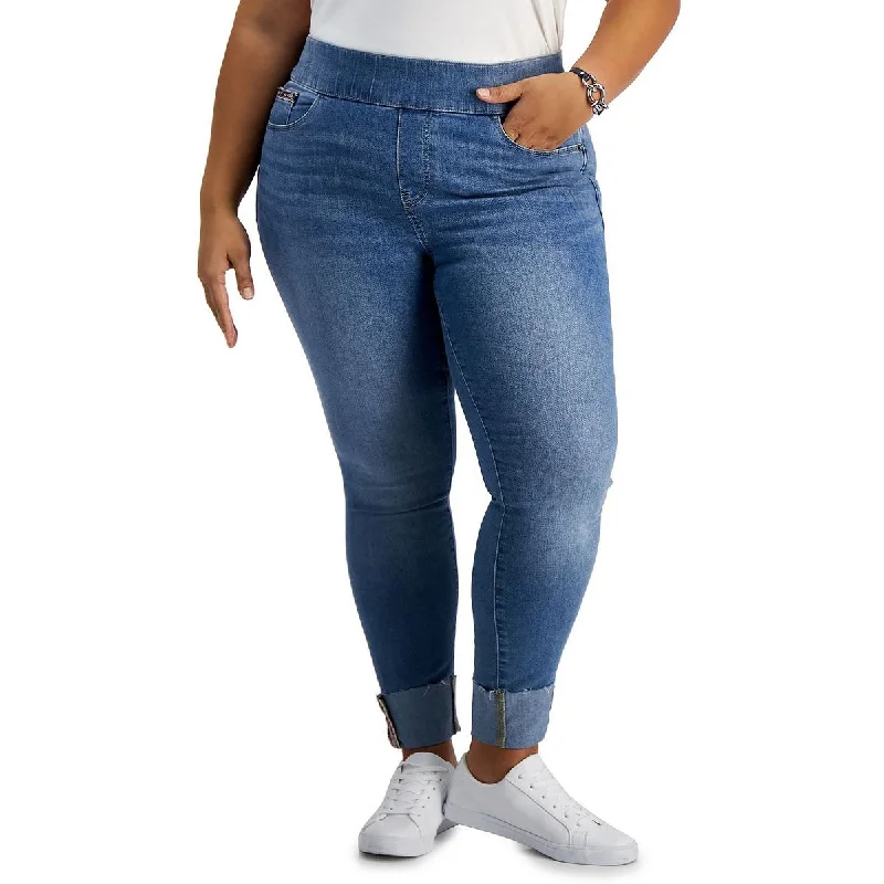 Plus Womens High Waist Cropped Ankle Jeans