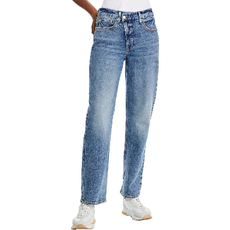 Womens Denim Distressed Straight Leg Jeans