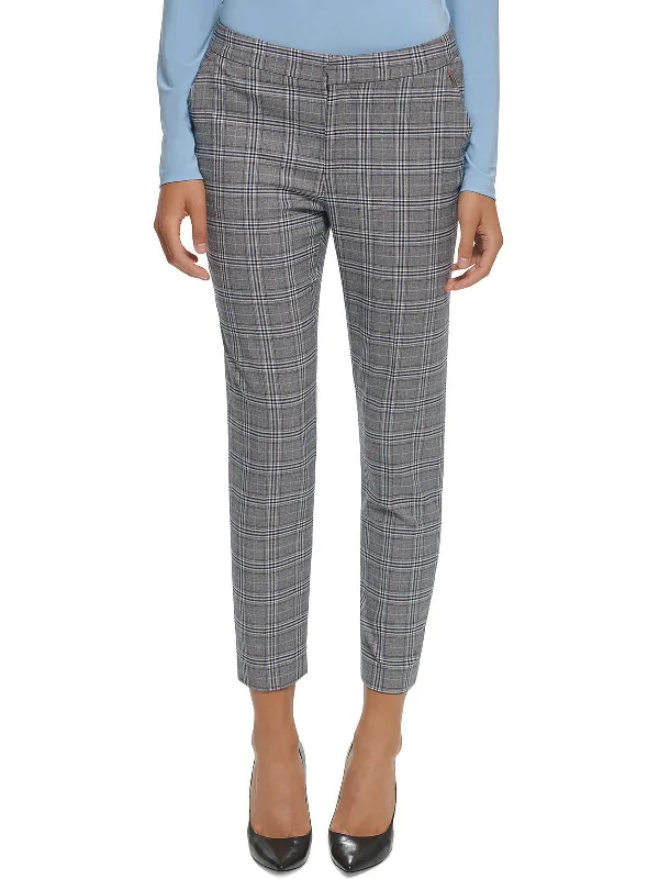 Womens Plaid Straight Leg Ankle Pants